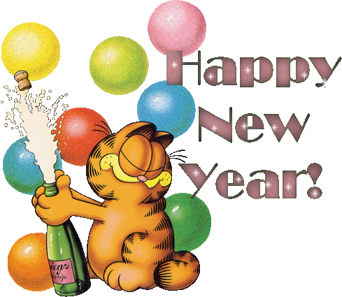 New Year Graphics, Cards, Photo Greetings, Animated - Garfield Happy New Year (489x425)
