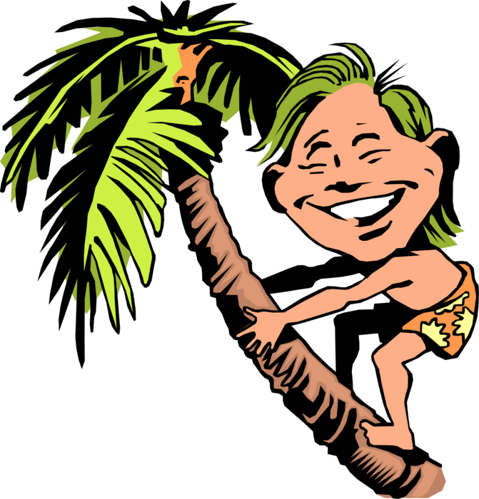 Vector Illustration Of Native Hawaiian Boy Climbs Palm - Palm Tree Clip Art (671x700)