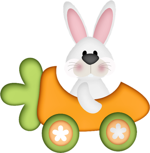 Bunny Eating Carrot Clipart - Bunny In A Car Clipart (489x500)
