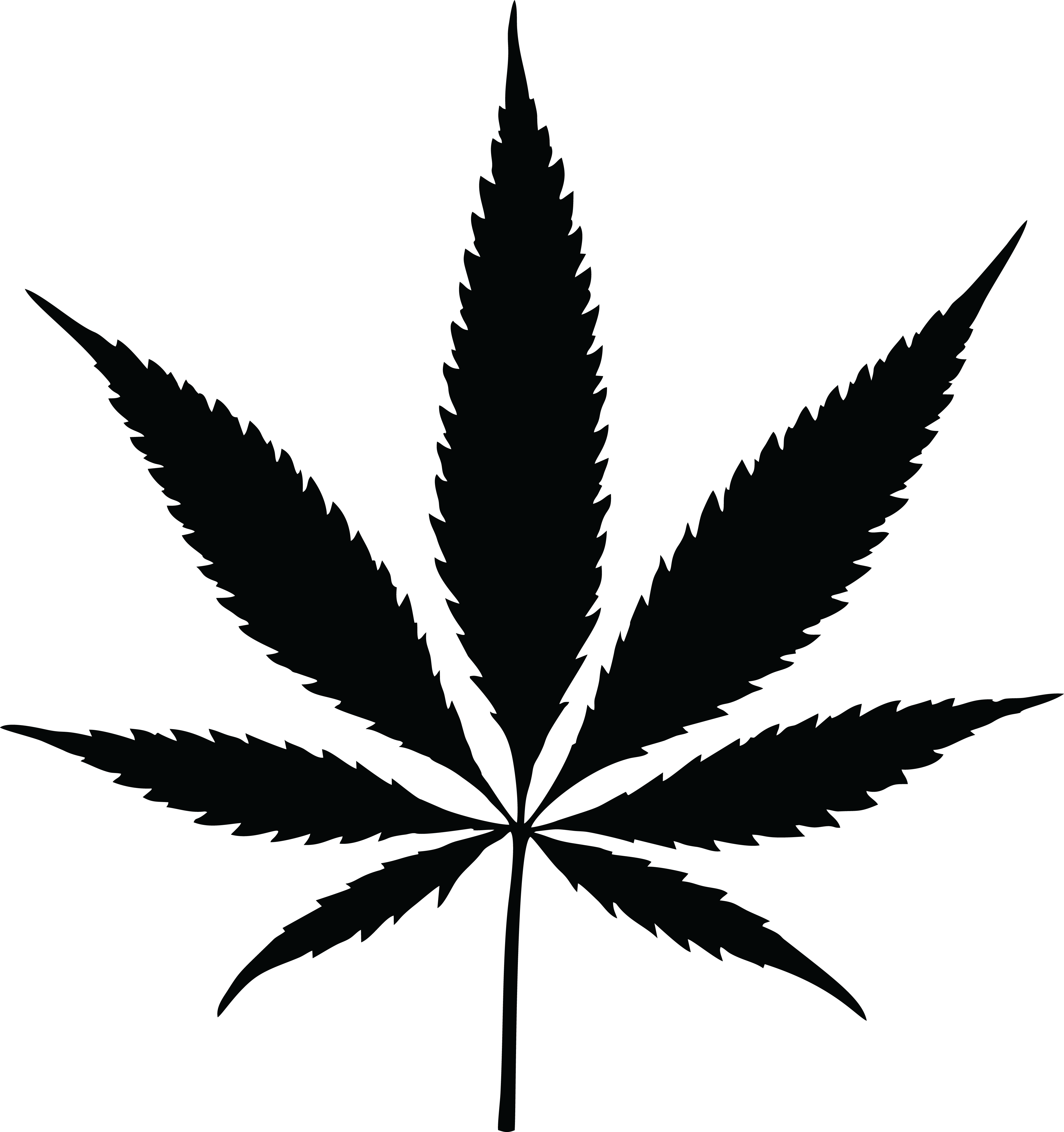 Free Clipart Of A Black Silhouetted Cannabis Pot Leaf - Cannabis Leaf (4000x4254)
