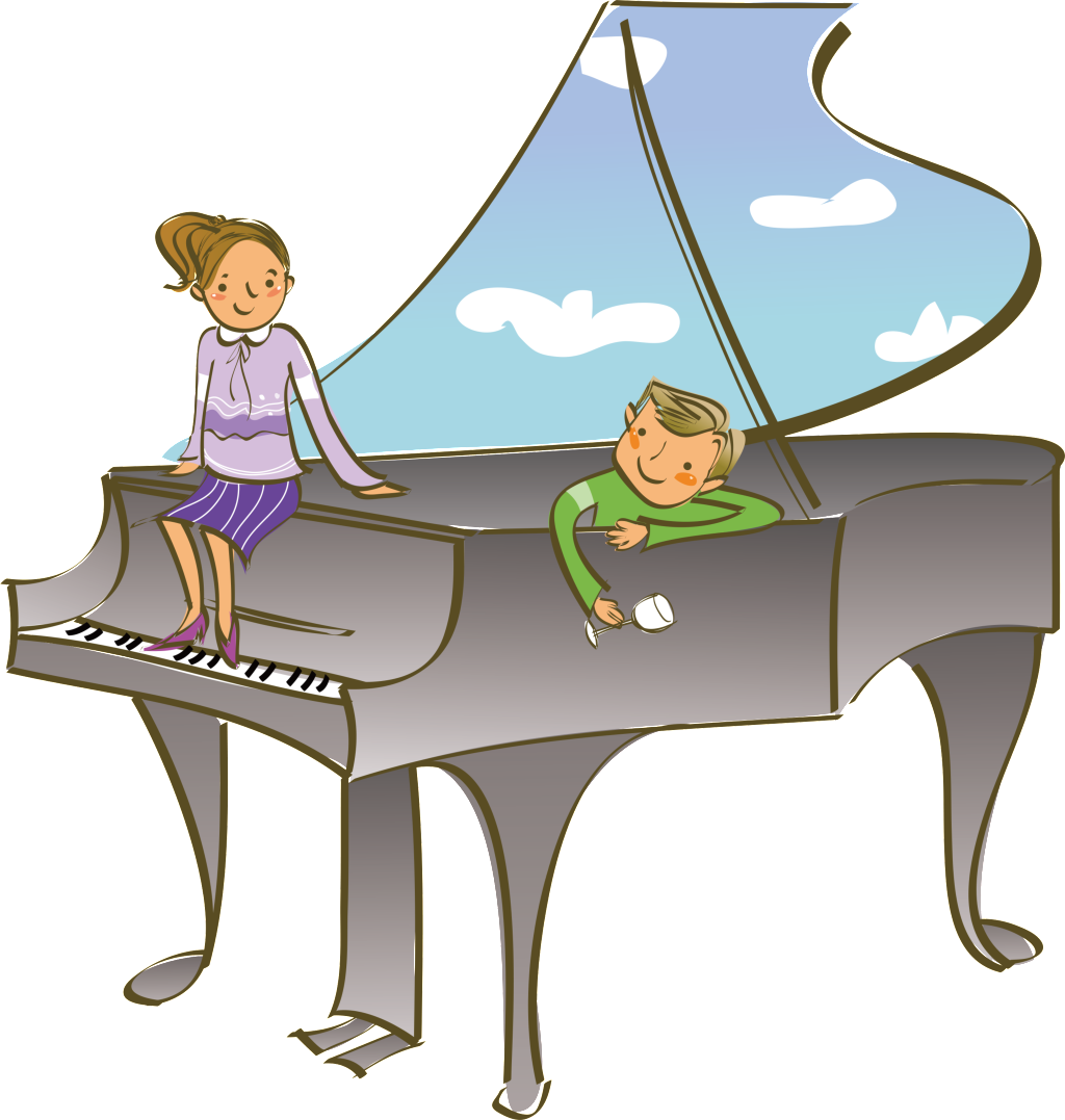Cartoon Piano Children Play The Piano - 卡通 (1024x1077)