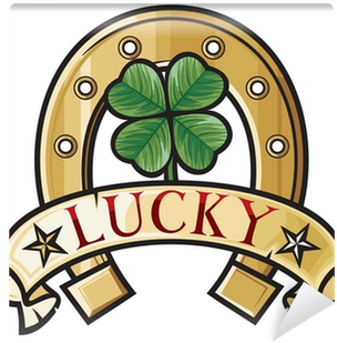 Carta Da Parati Lucky - Large Poster Lucky Horseshoe With Four Leaf Clover (400x400)
