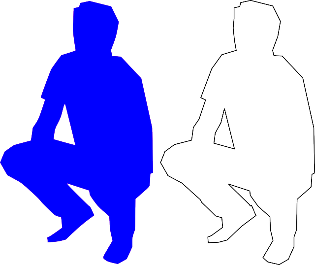 Squatting Blue, Man, Silhouette, Squatting - Draw A Squatting Person (640x538)