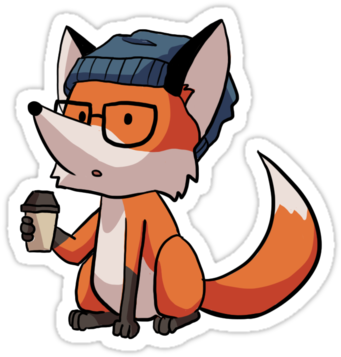 Cute Fox With Its Glasses And Coffee - Stickers Hipsters (375x360)