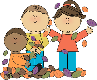 Kids Playing In Leaves Clip Art - Possessive Pronouns Flash Card (400x329)