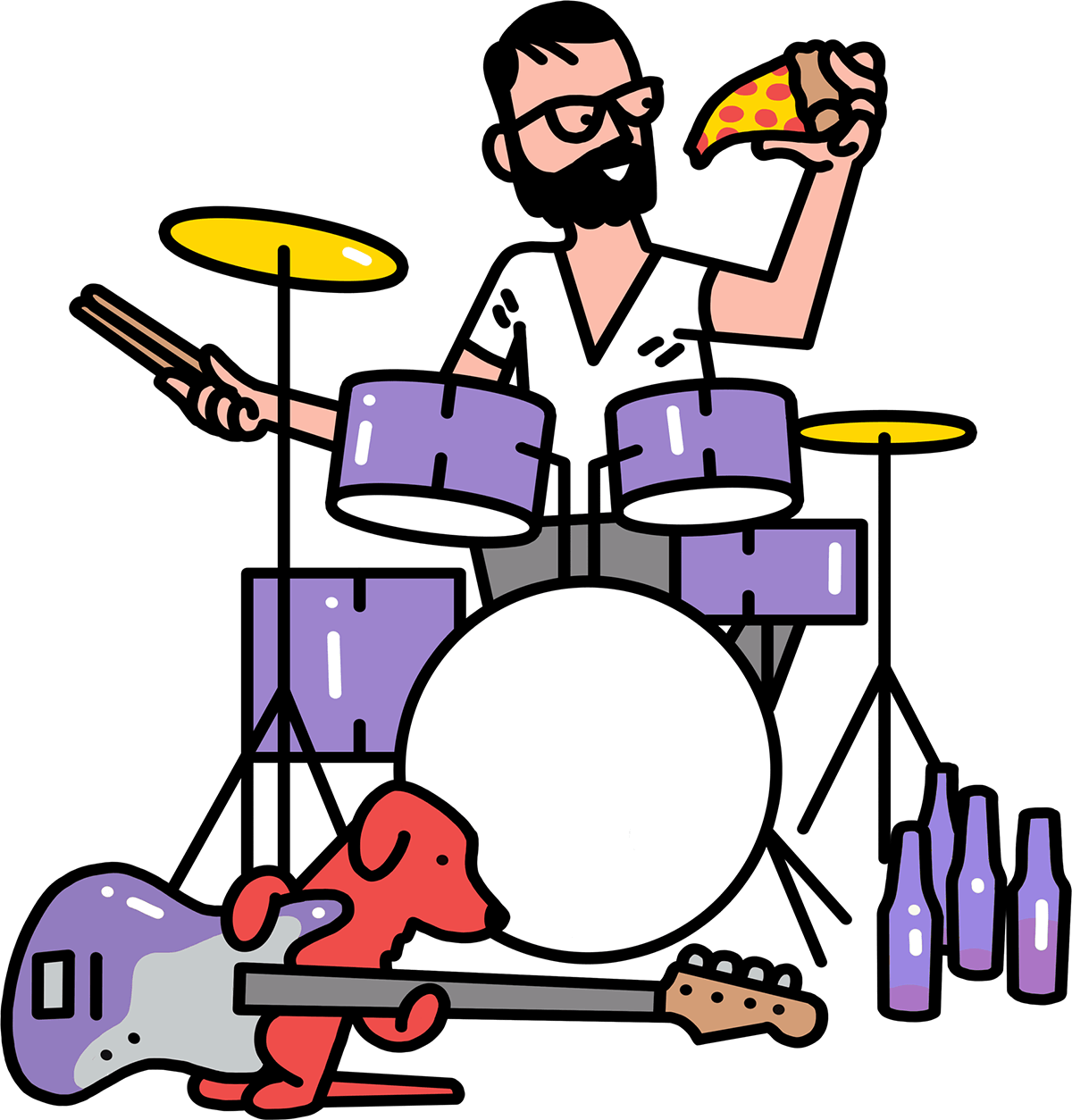 Creative Playing Drums, Eating Pizza And Drinking Beer - Pizza Drums (1200x1254)