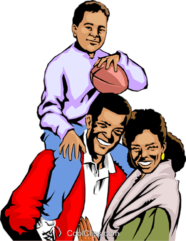 Black Man With Wife & Child Royalty Free Vector Clip - Family Clip Art (372x480)