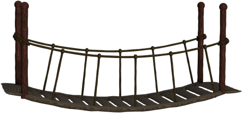 Bridge,suspension Bridge,wooden Bridge,suspension Wires,brown,rope - Silhouette Bridge In Png (500x375)