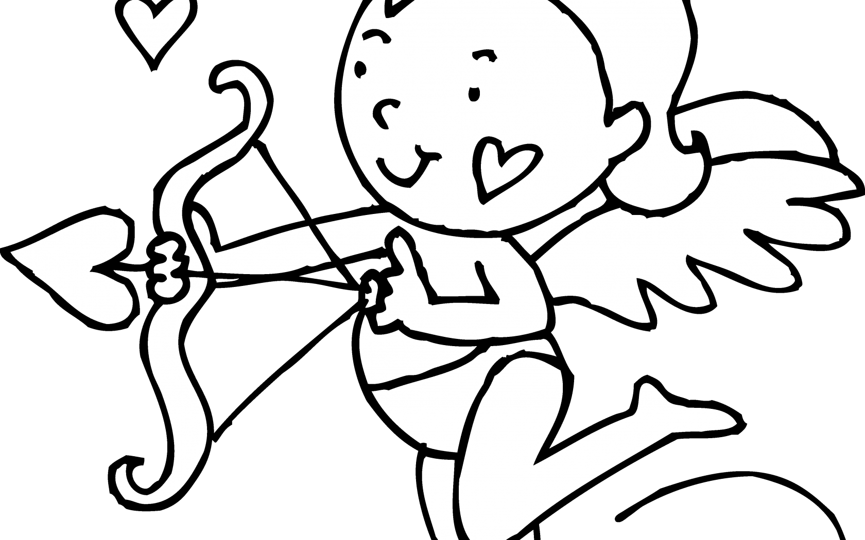 Cute Valentine Cupid Coloring Page Free Printable Pages - Black And White Cupid (1680x1050)