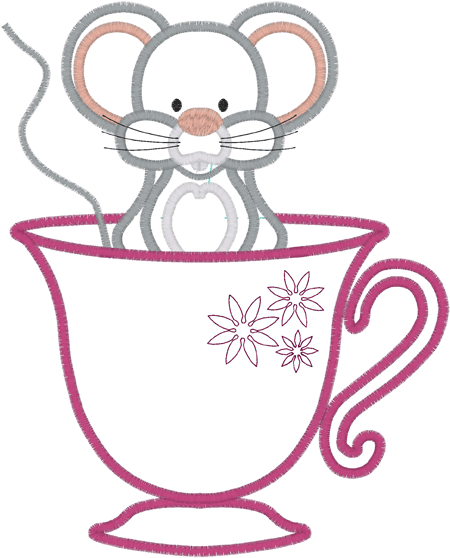Alice Mouse In Teacup Applique - Mouse (560x560)
