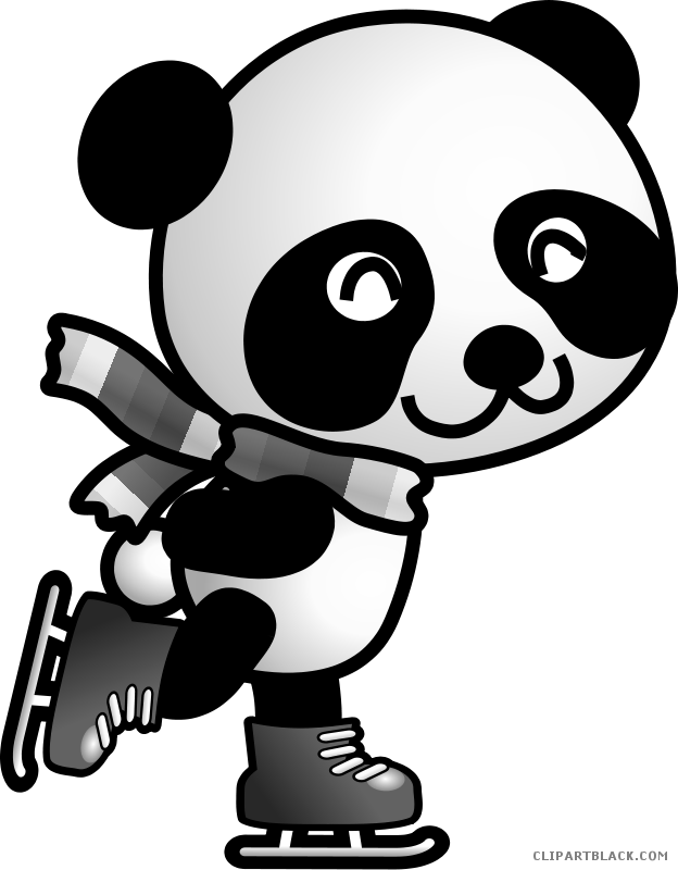 Cute Bear Animal Free Black White Clipart Images Clipartblack - Skating Panda Throw Blanket (624x800)