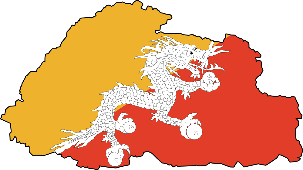 Flag Map Of Bhutan Drapeau Bandiera Bandeira Flagga - Bhutan Flag Map (999x562)