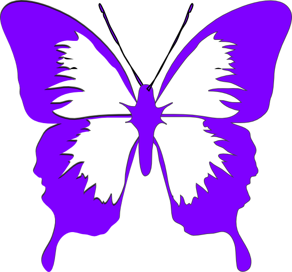Purple Butterfly Clip Art At Clker - Butterfly Clipart Black And White (600x559)