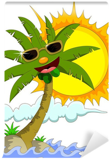 Tropical Island With Cartoon Palm Tree And Sun Wall - Palm Tree And Sun (400x400)