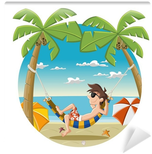 Cartoon Man On Beautiful Tropical Beach Wall Mural - Escape The Photocopy Life By Nalisha S Patel 9781497557932 (400x400)