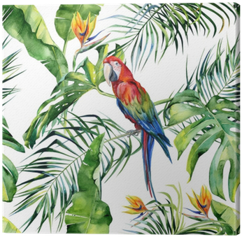 Seamless Watercolor Illustration Of Tropical Leaves, - Tapete Papagei (400x400)