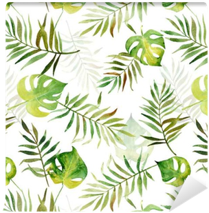 Seamless Pattern With Watercolor Tropical Leaves - Watercolor Painting (400x400)