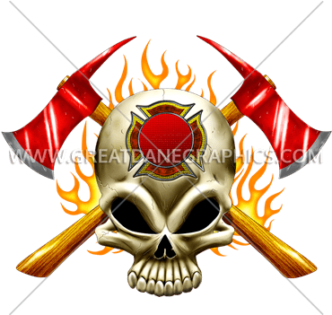 Firefighter Clipart Skull - Tirecoverpro Maltese Cross On Skull With Crossed Axes (385x350)
