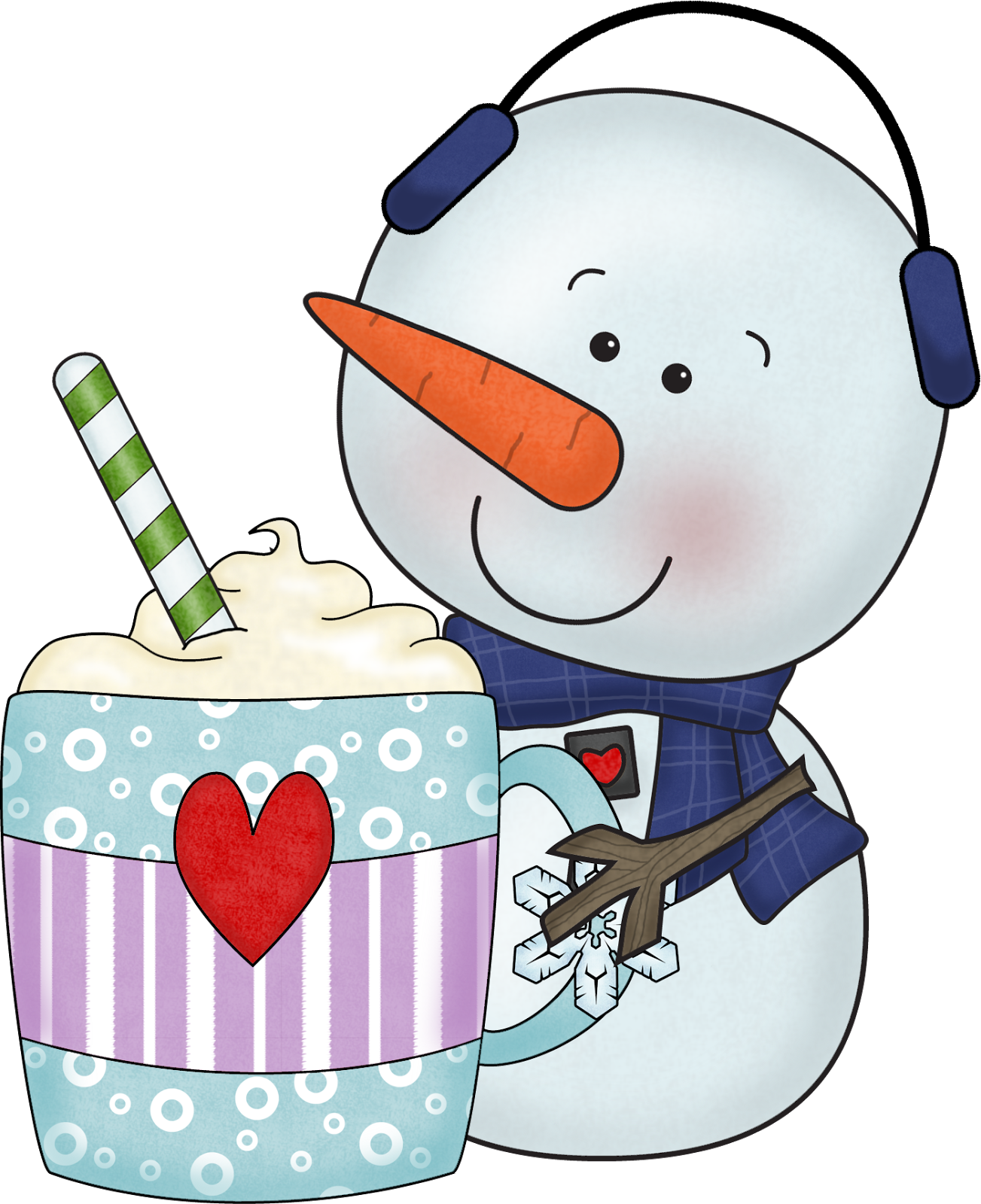 Hot Chocolate Clipart Cute - Snowman With Hot Chocolate (1303x1600)