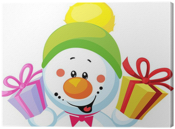Obraz Na Płótnie Snowman Gospodarstwa Prezent Peep - Snowman (400x400)
