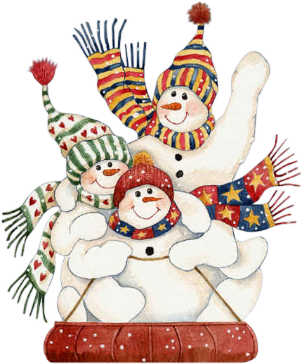 Snowmen Riding A Sled Printable - Snowman Sledding Clipart (432x587)