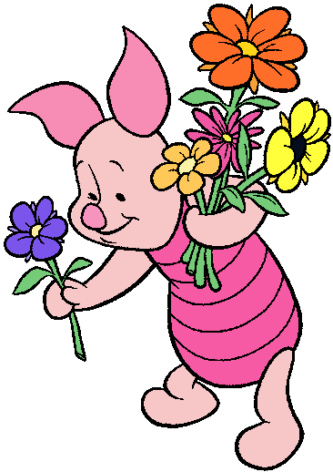 May Flowers Clipart - Piglet And Flowers (366x518)