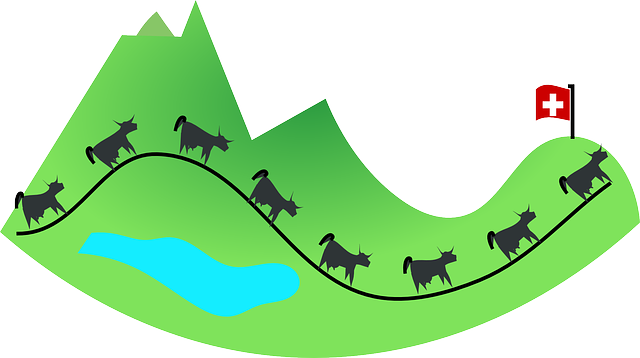 Cows, Mountain, Green, Switzerland, Landscape - Switzerland Clipart (640x358)