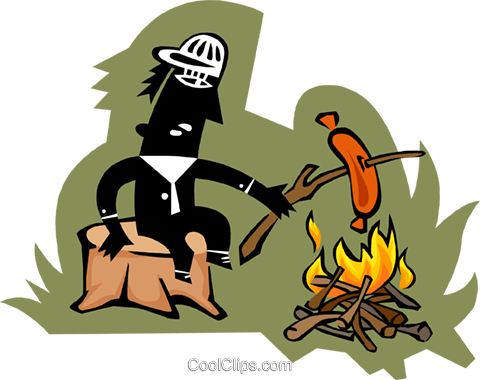 Hot Dogs Clipart Campfire - Roasting Hot Dogs On A Fire Clipart (480x380)