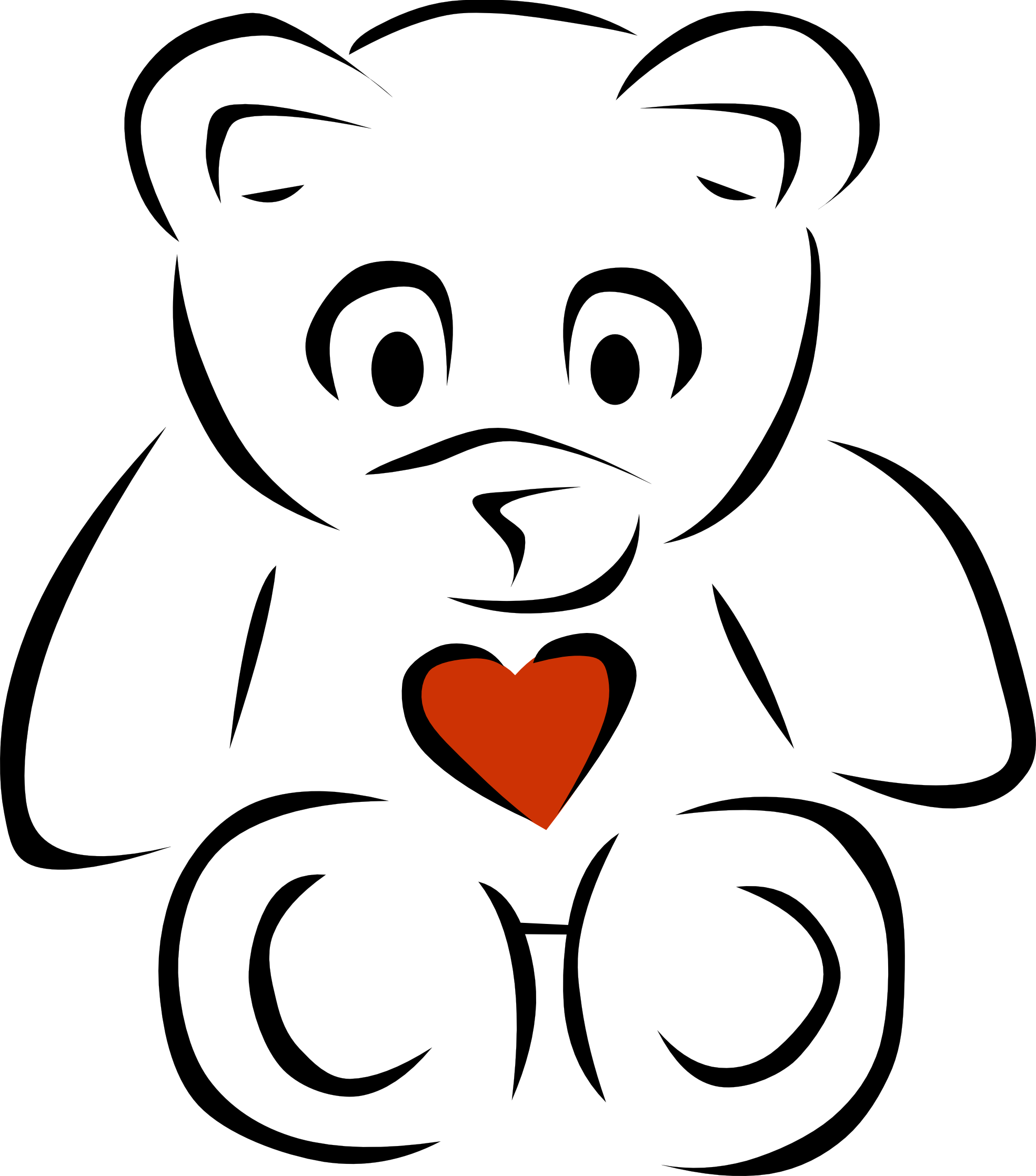 Clip Art Bear Heart Black White Line Art Letters With - Teddy Bear Clip Art (1969x2235)
