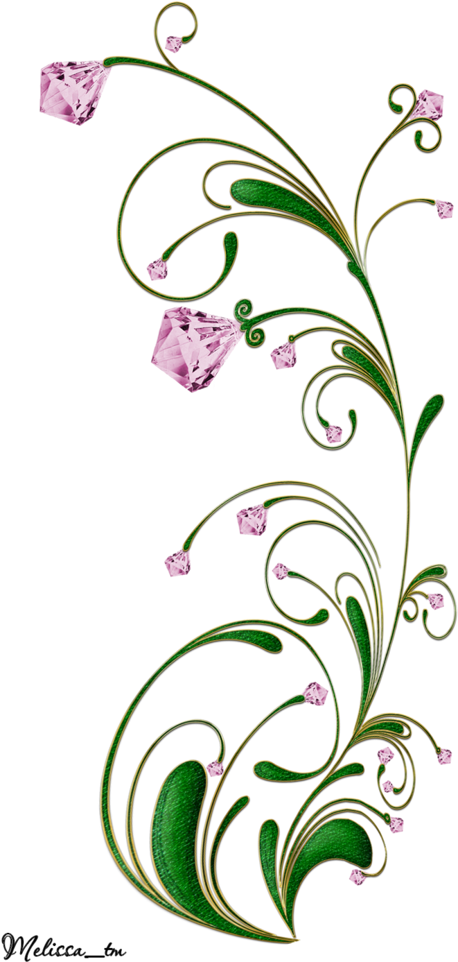 Green Swirl With Pink Gems Png - Flower Png Green Transparan (800x1450)