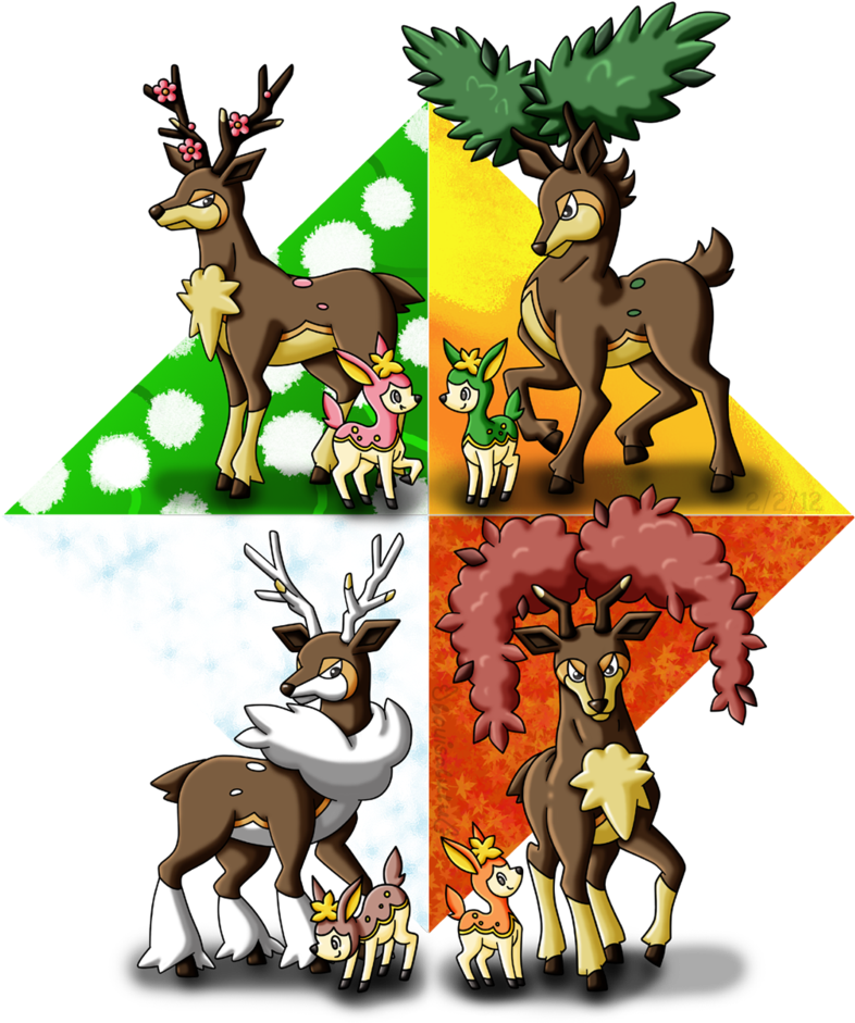 Deerling Seasons By Louisalulu - Pokemon Deerling And Sawsbuck (832x961)