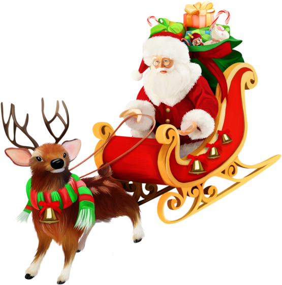 Santa Sleigh Png Pic - Cartoon Santa In A Sleigh (600x600)