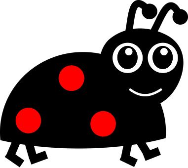 Ladybug, Smile, Black, Inverted, Cartoon - Ladybug Cartoon (381x340)