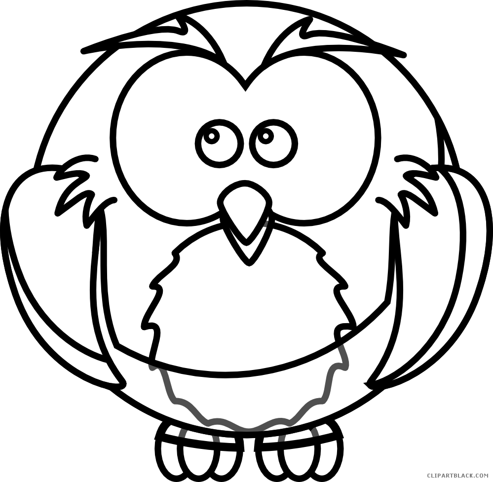 Cartoon Owl Animal Free Black White Clipart Images - Cartoon Black And White Owl (999x977)