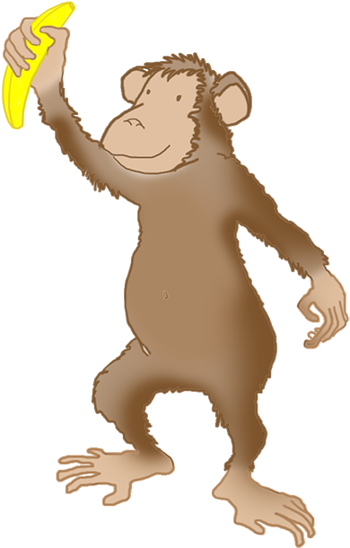 Funny Walking Monkey Png, Cute Monkey With Banana Png - Drawing (425x650)