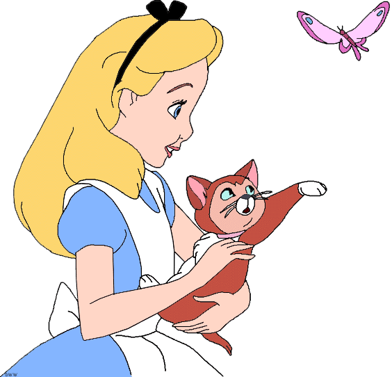 Alice And Her Cat, Dinah And The Beautiful Butterfly - Alice In Wonderland And Her Cat (564x542)