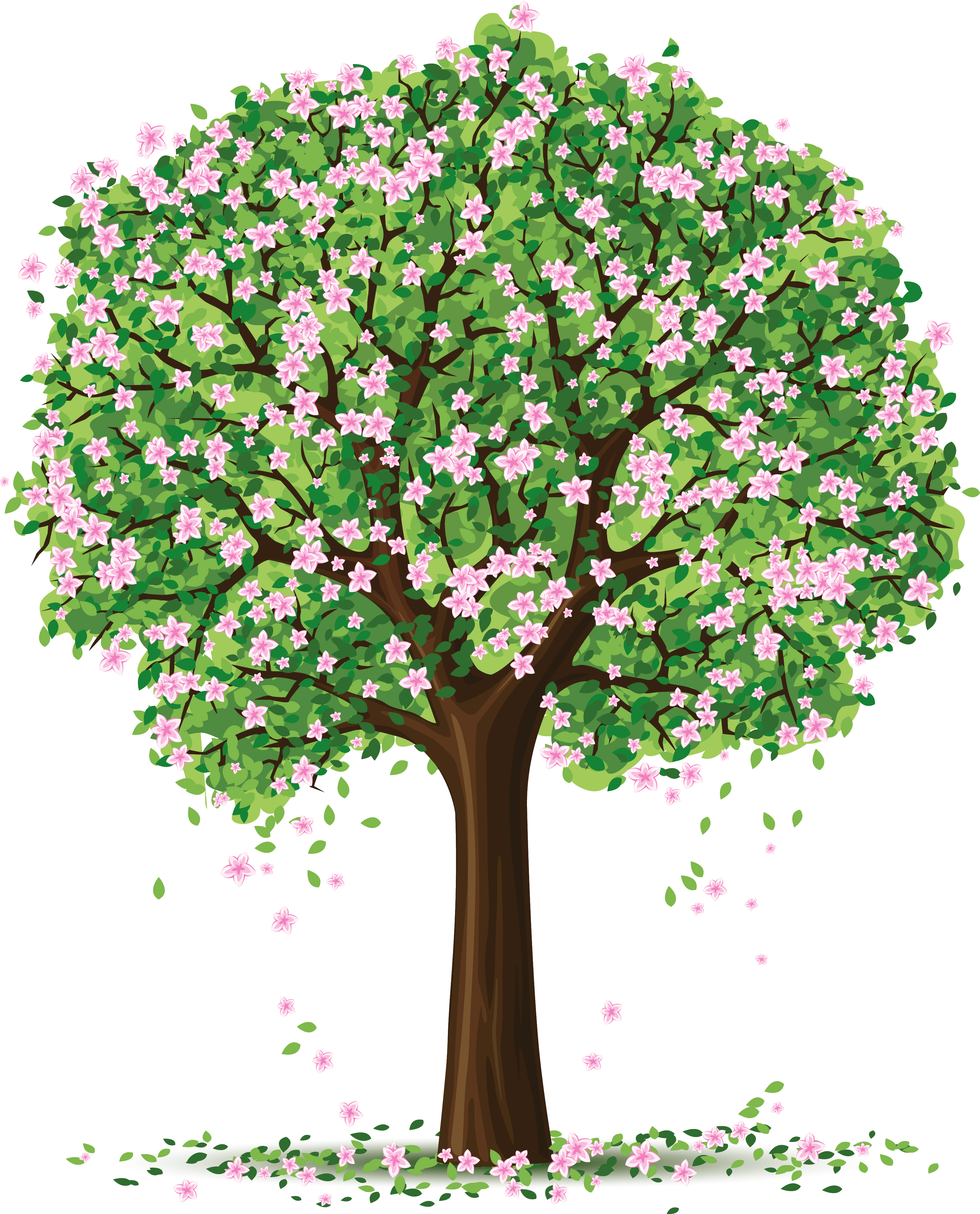 Spring - Cartoon Tree With Flowers (3472x4299)