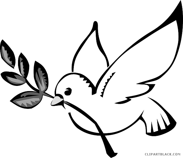 Dove With Olive Branch Animal Free Black White Clipart - Peace Dove (640x550)
