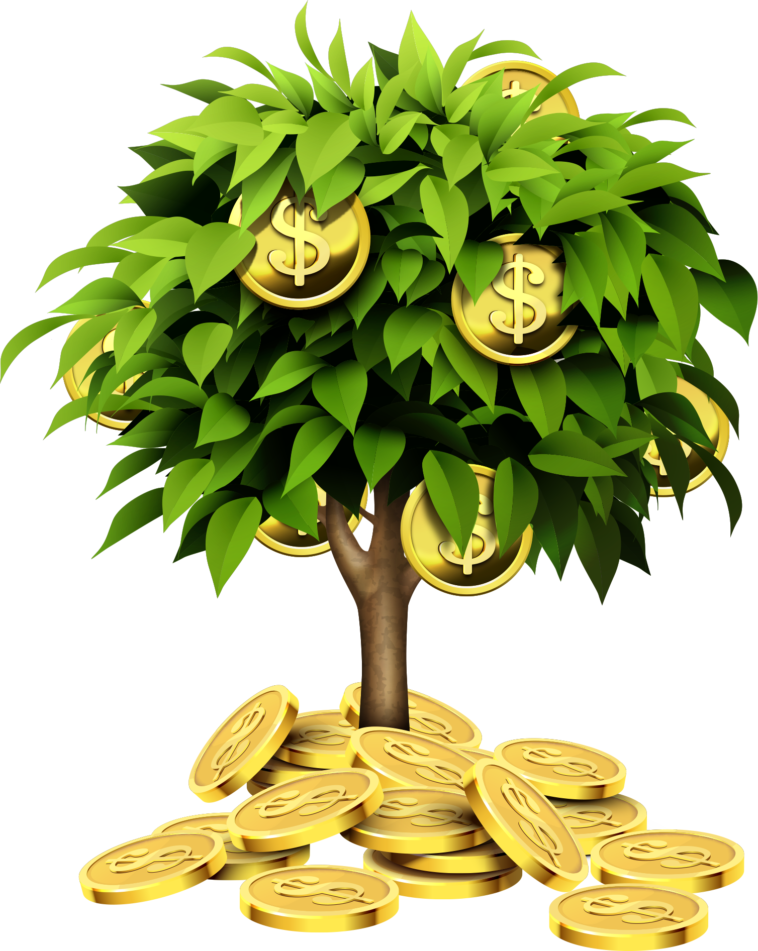 Цветок достатка. Дерево с деньгами. Дерево с золотыми монетами. Денежное дерево на прозрачном фоне. Денежное дерево с деньгами.
