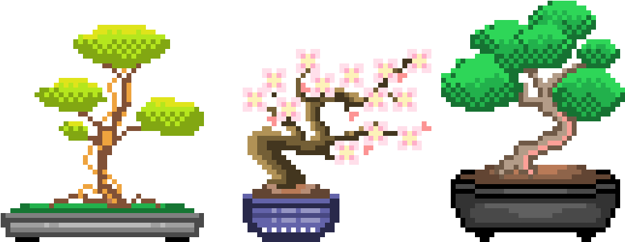 “ ✿ Bonsai Trees ✿ ” - Bonsai Pixel Art (964x380)