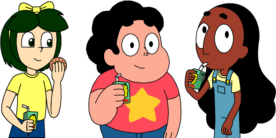 Steven, Connie And Breena Are Having Snacks By Magic - Steven Universe Drink Juice (1258x634)