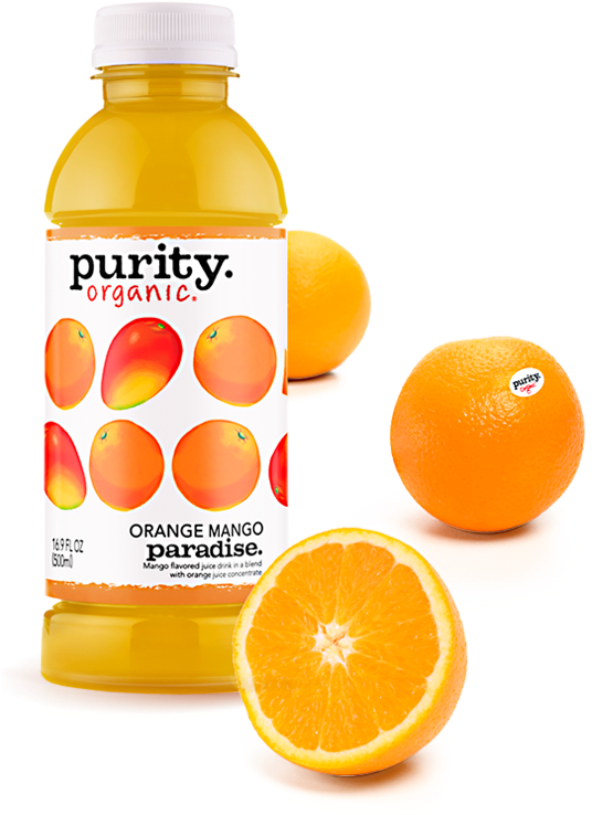 Bottle And Fruit - Purity Orange Juice (542x758)