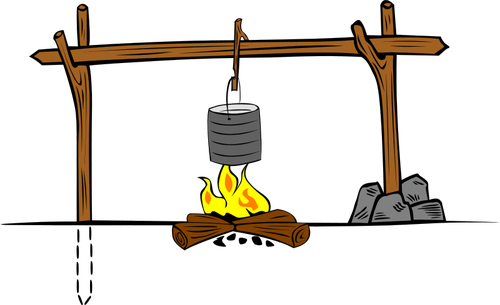 Camp Clipart Camp Cooking - Cooking On Fire Clipart (500x305)