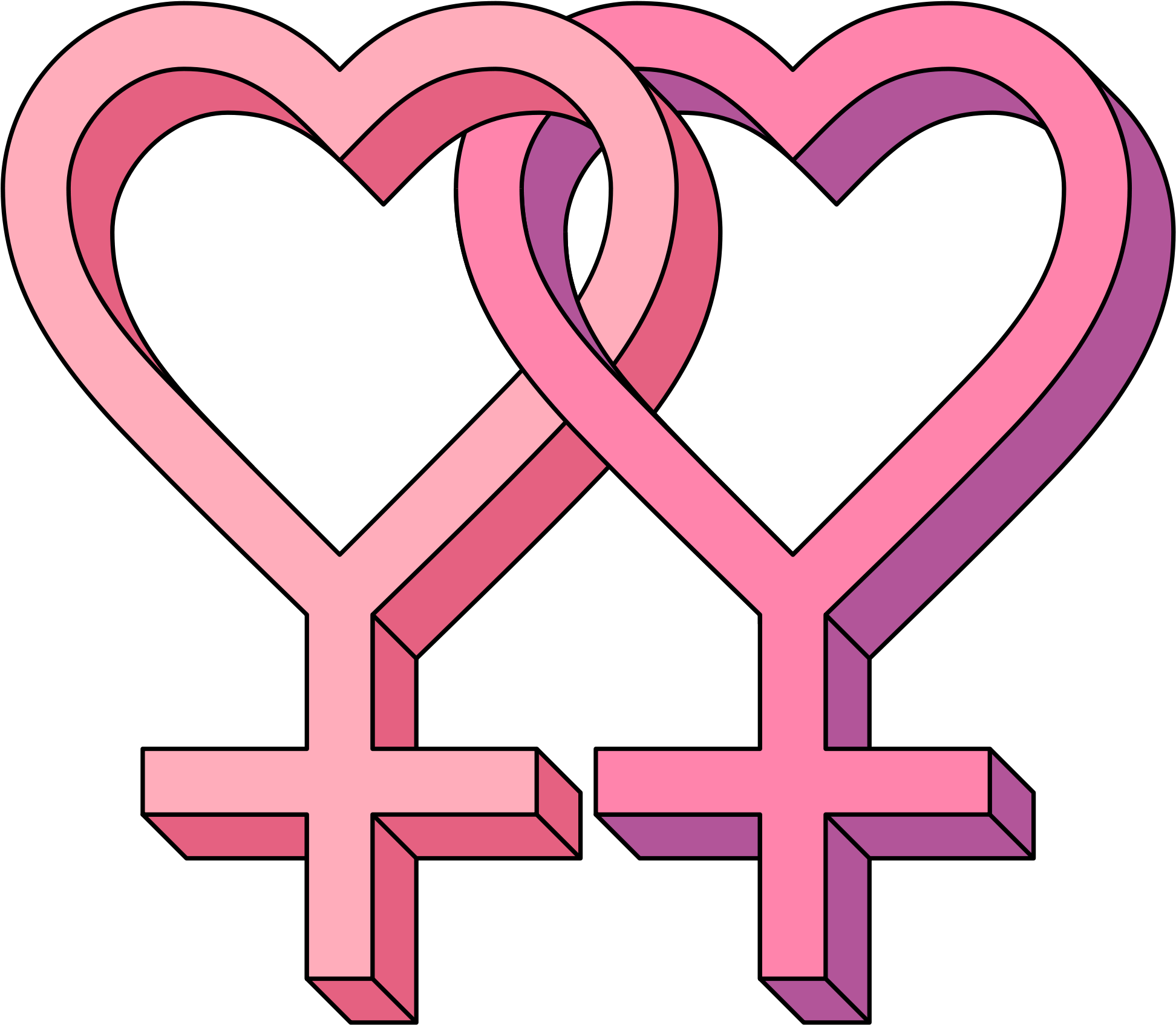 Lesbian Hearts Symbol 3d - Lesbian Symbol Png (2000x1734)