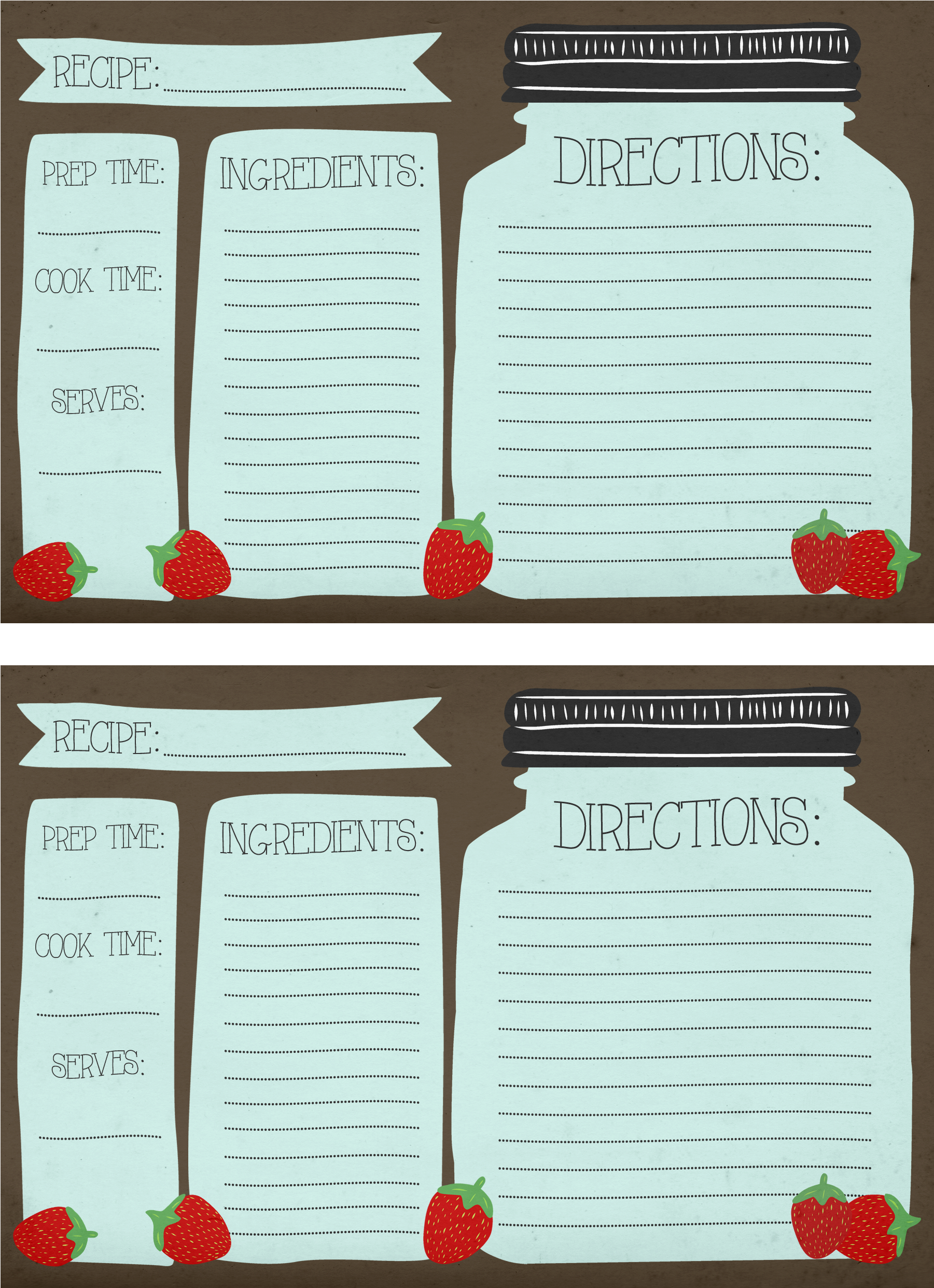 Mason Jar & Strawberry Recipes Cards - Mason Jar (2400x3000)