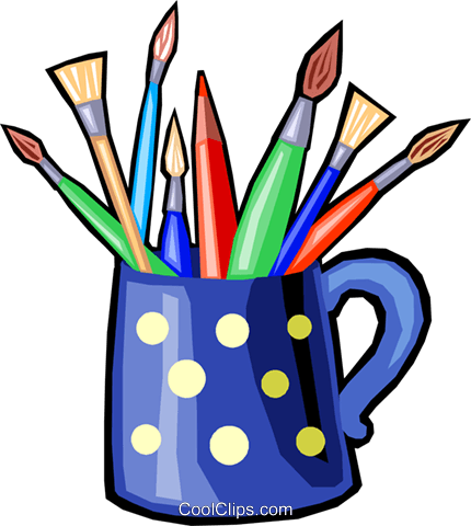 Colored Pencils And Paint Brushes Royalty Free Vector - Art Brushes Clipart (430x480)