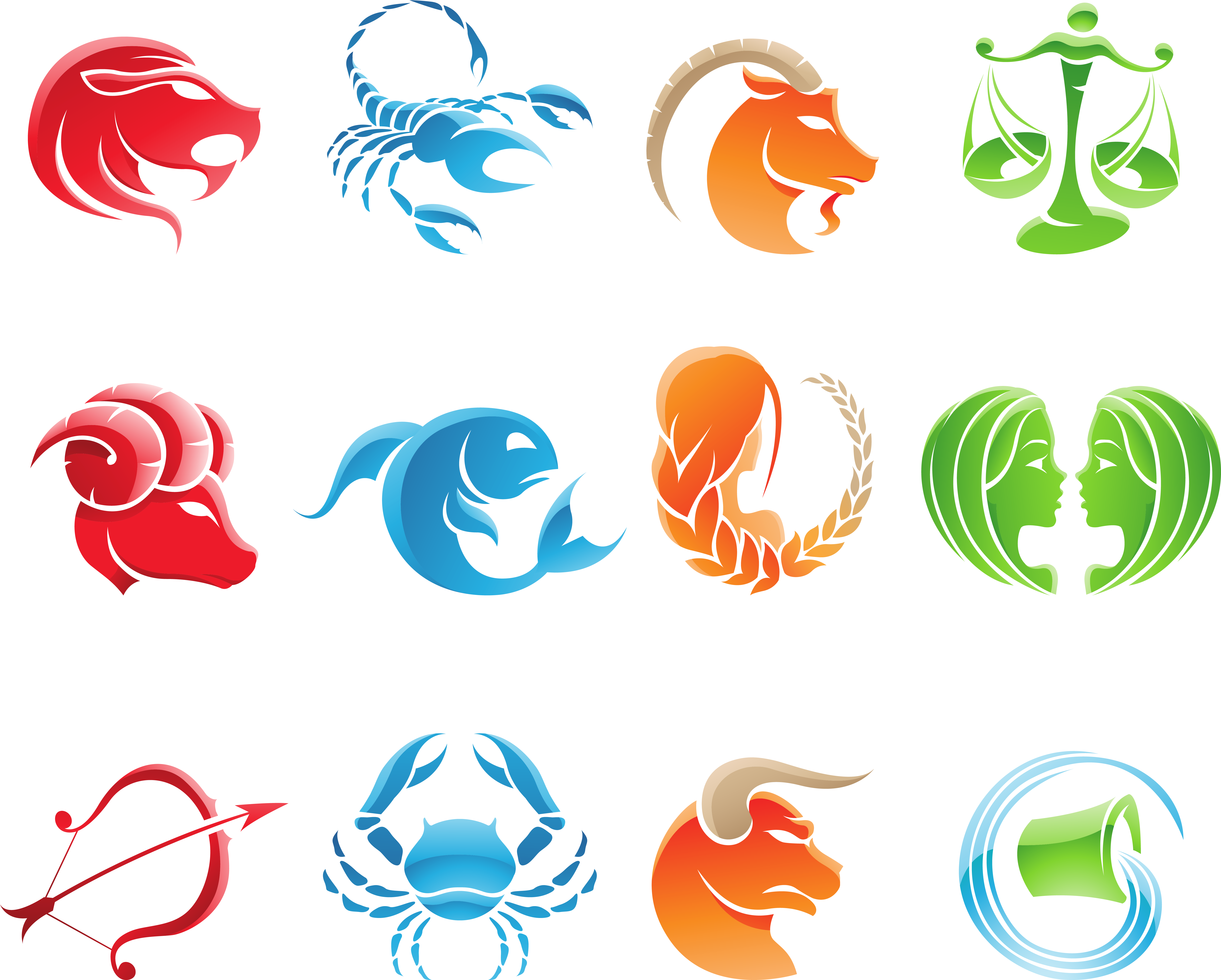 Zodiac Signs Set Large Png Clipart Image - Zodiac Signs Vector Art (6295x5054)