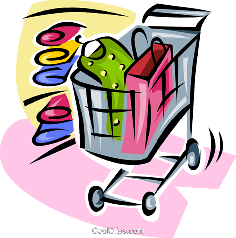 Shopping Cart With Clothing Items Royalty Free Vector - Consumer Goods Clipart (475x480)