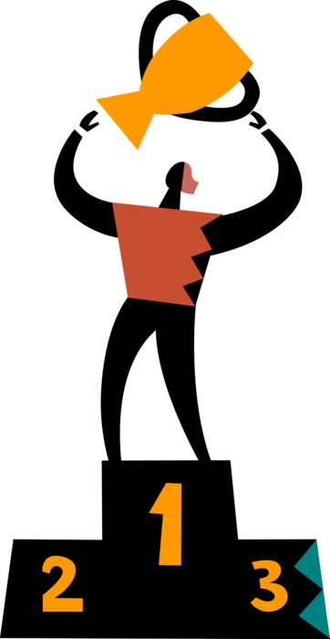 Vector Illustration Of Champion Holds Trophy, Award - Vector Illustration Of Champion Holds Trophy, Award (362x700)