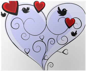 Üç Kırmızı Kalpler Ve Dört Kuşlar Ile Romantik Mavi - Heart (400x400)